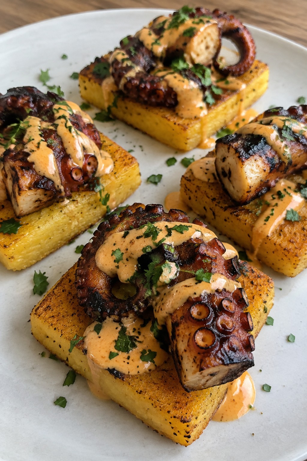 Charred Octopus with Smoked Paprika Aioli on Polenta Squares