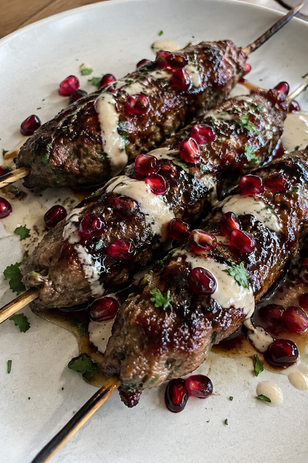 Pomegranate-Glazed Lamb Kofta Skewers with Tahini