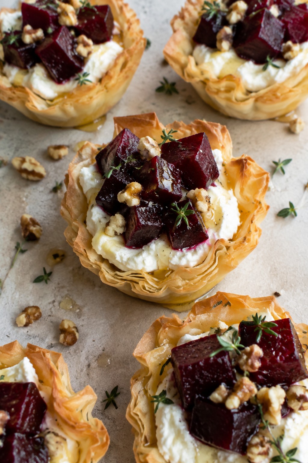 Roasted Beet and Whipped Goat Cheese Phyllo Cups
