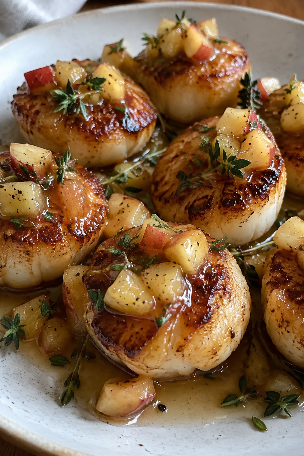 Seared Scallop Bites with Apple-Calvados Glaze