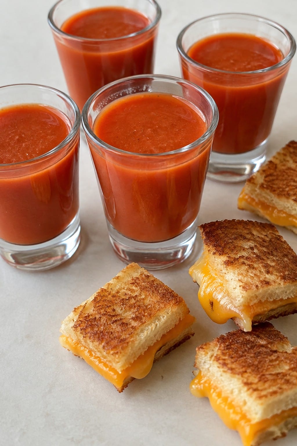 Bloody Tomato Soup Shooters with Mini Grilled Cheese Dippers