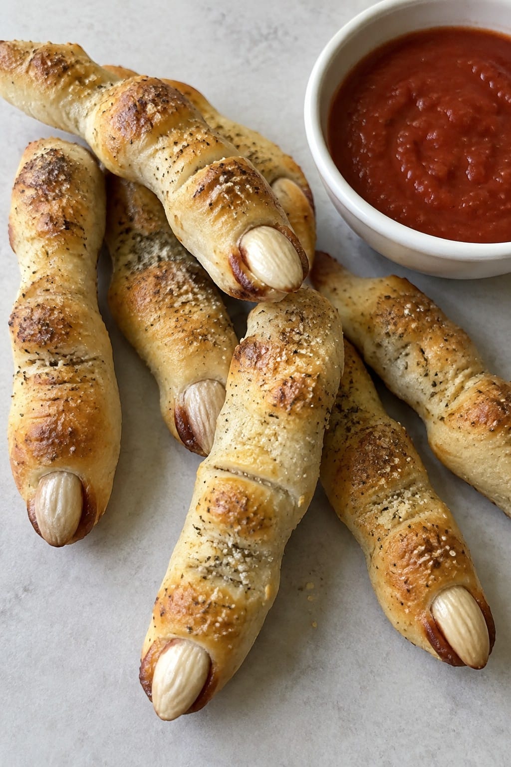 Witch Finger Breadsticks Served with Marinara Dipping Sauce