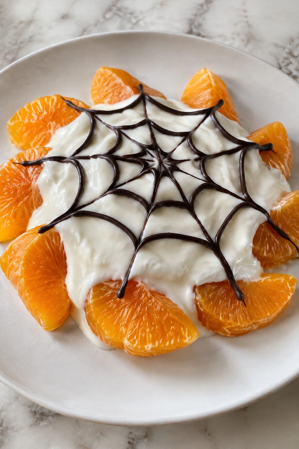 Spiderweb Orange Segments with Vanilla Yogurt