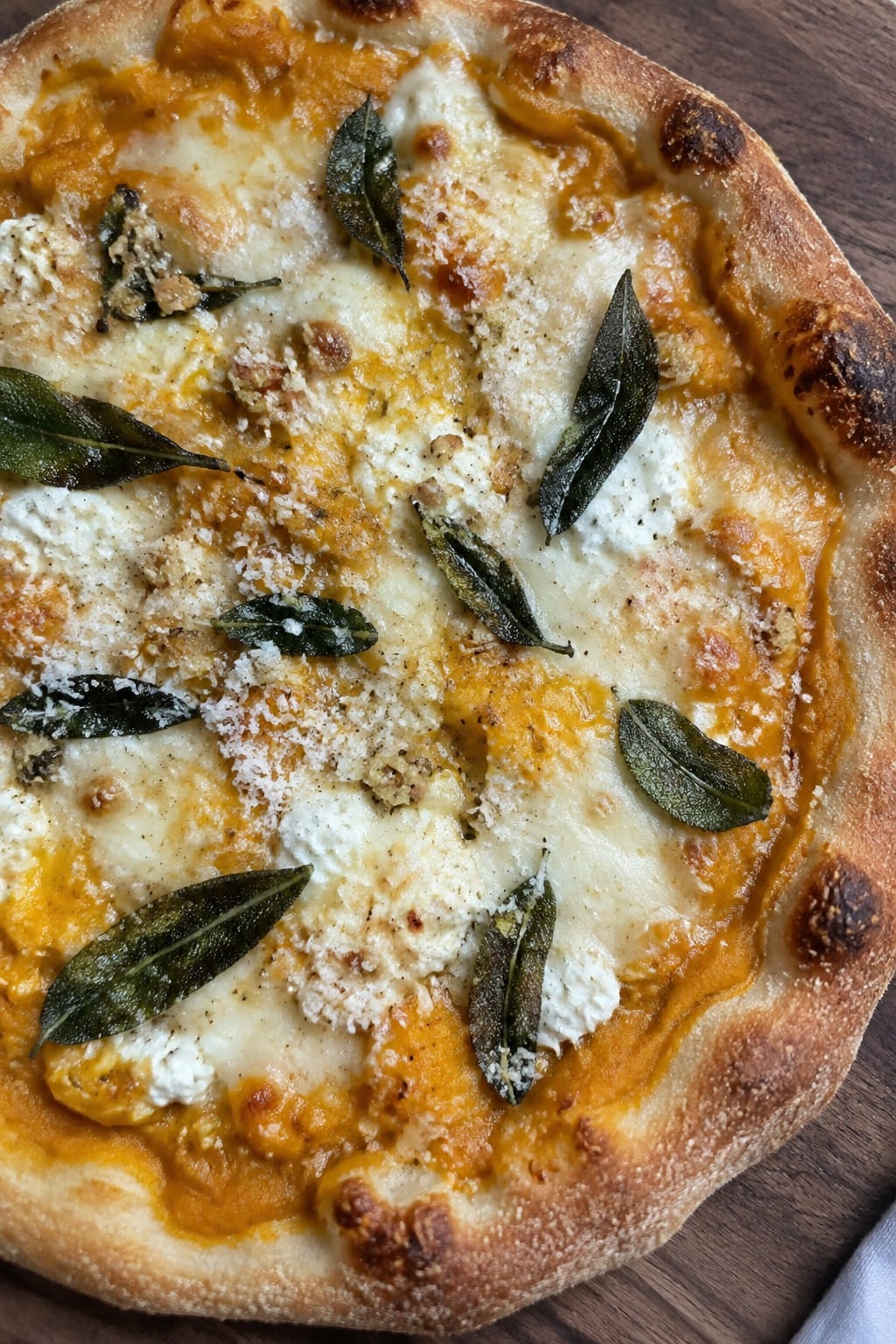 Pumpkin Sage White Pizza with Crispy Sage Leaves