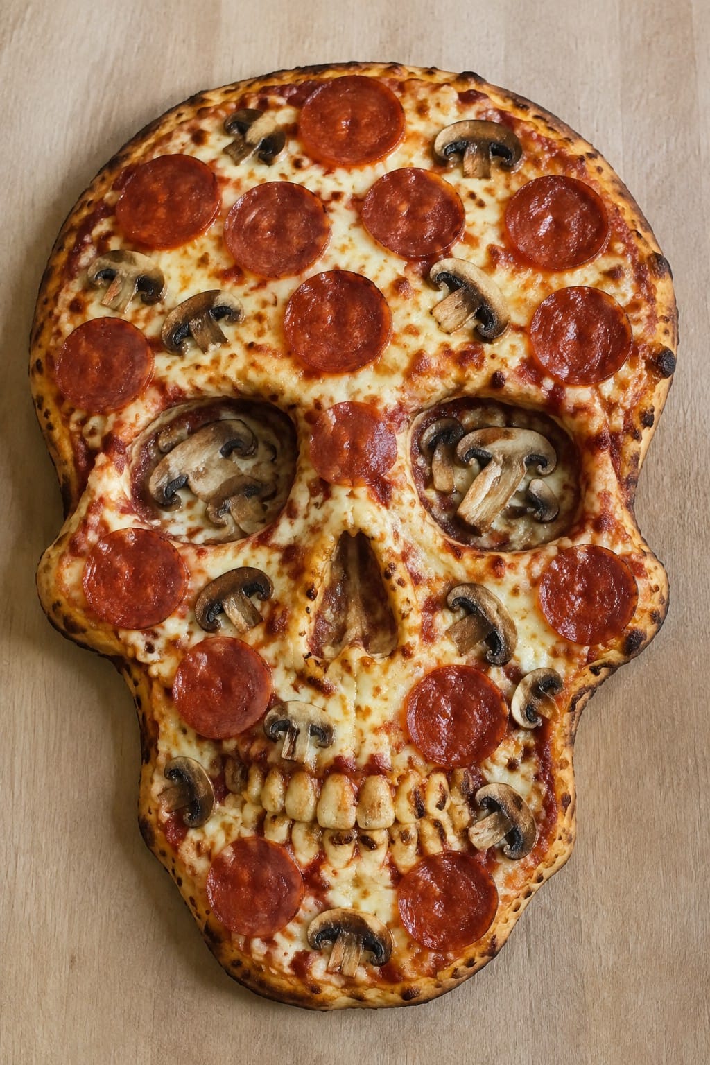 Skull-Shaped Pepperoni and Mushroom Pizza