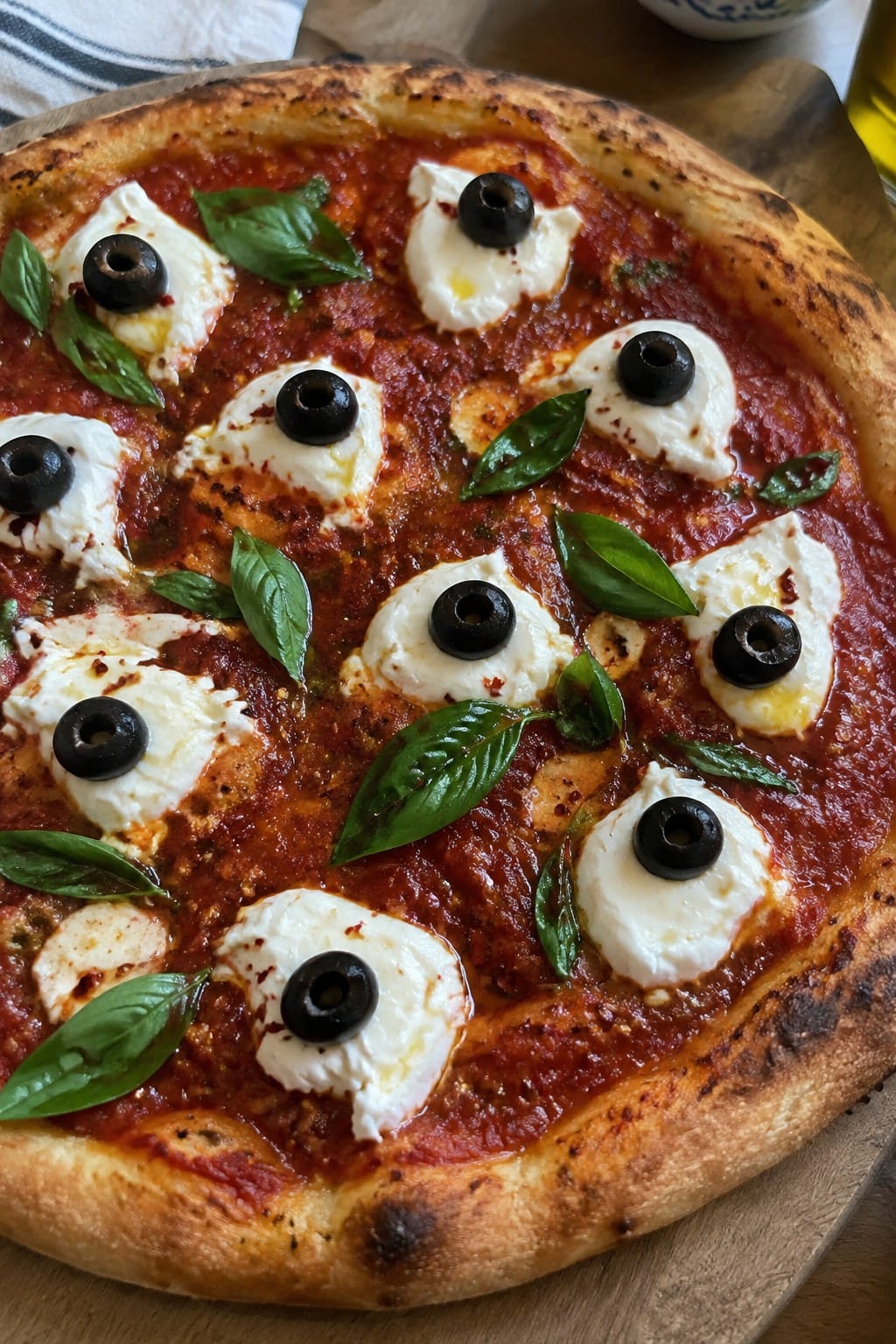 Spicy Calabrian Chili Eyeball Pizza with Fresh Basil