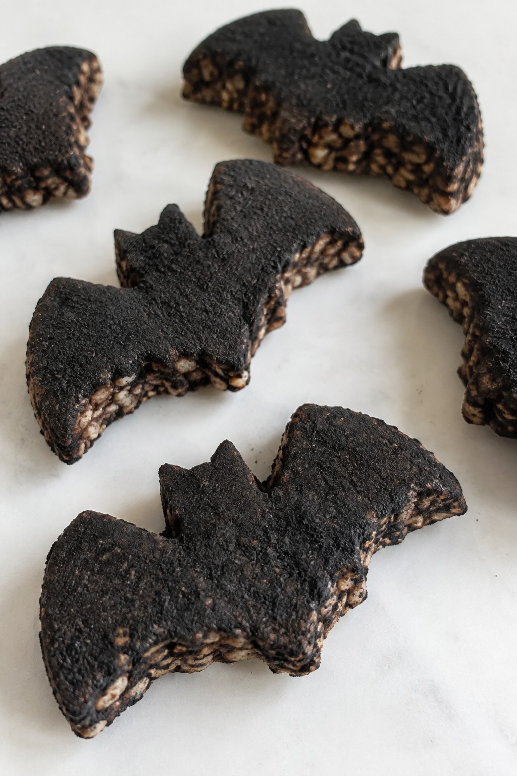 Bat-Shaped Rice Krispie Treats Coated in Black Cocoa