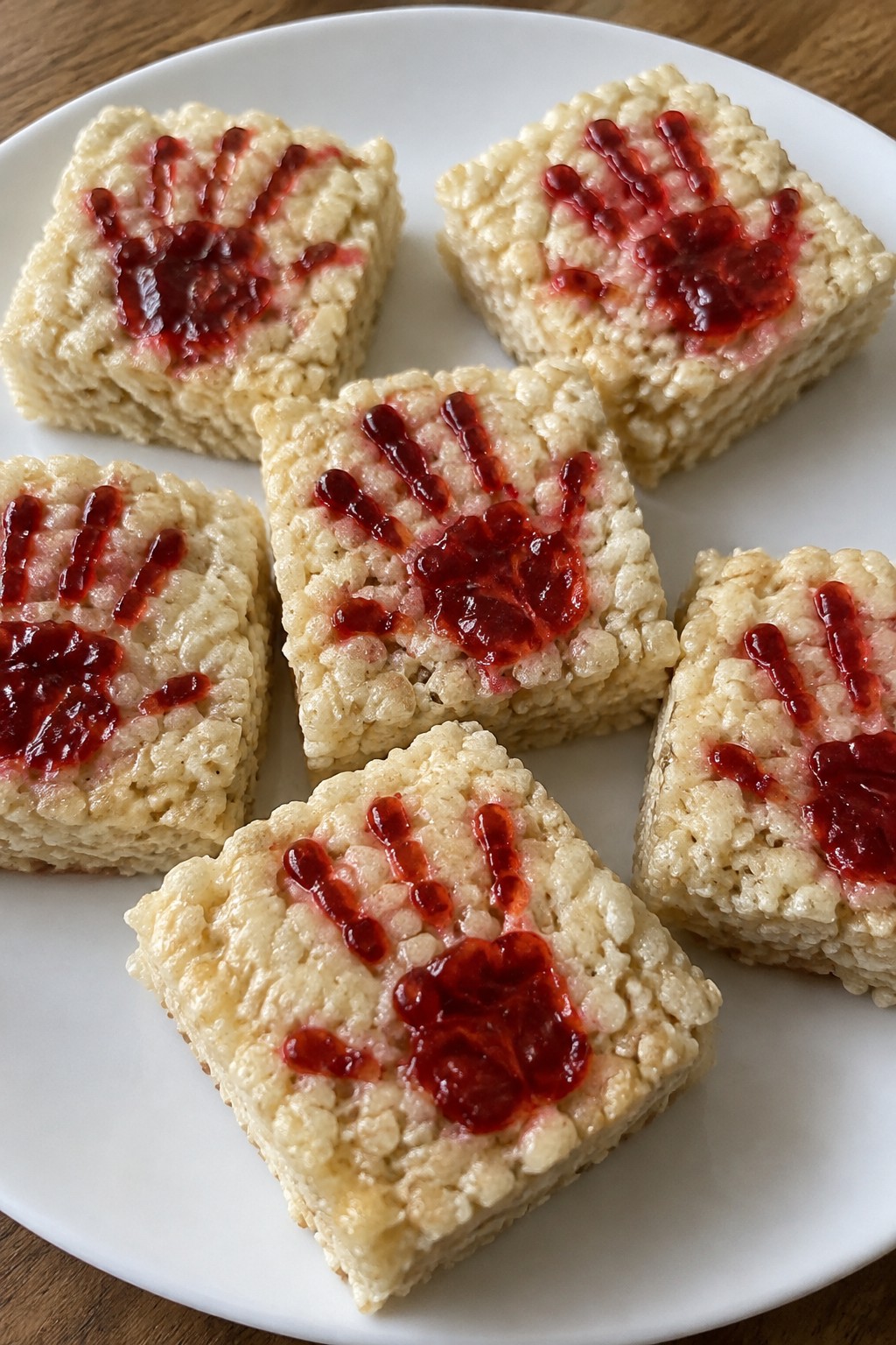 Bloody Handprint Rice Krispie Treats with Red Candy Gel