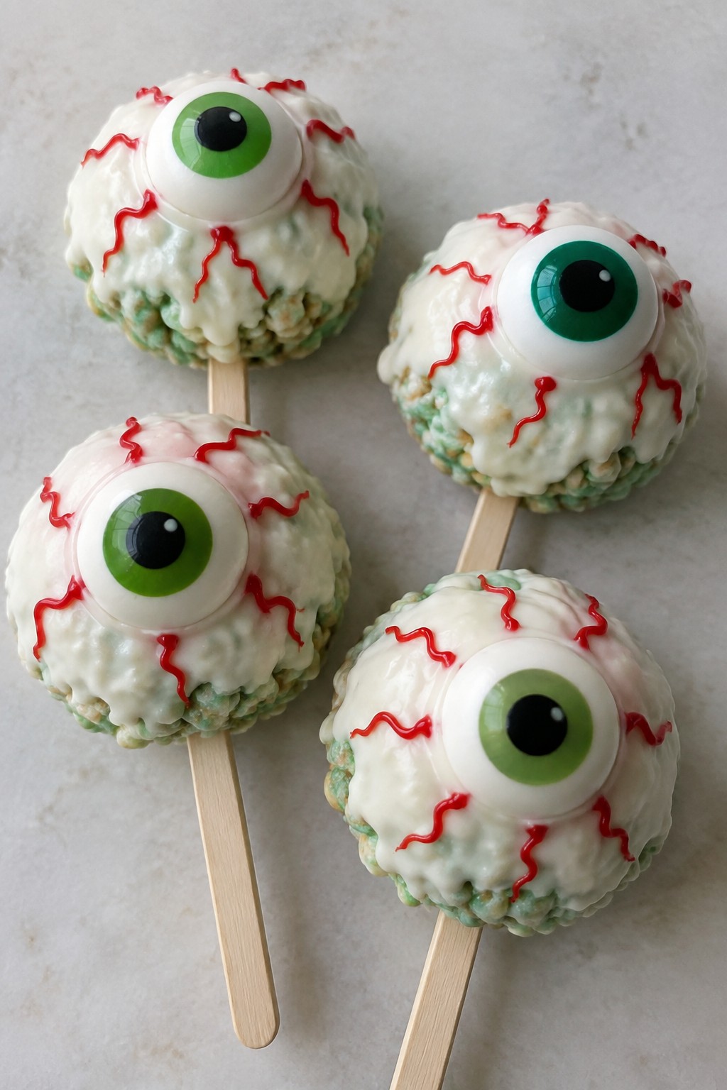 Monster Eyeball Rice Krispie Pops on Sticks