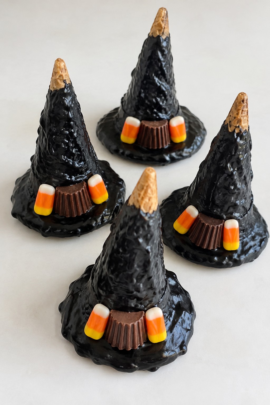 Witch Hat Rice Krispie Treat Cones with Candy Toppers