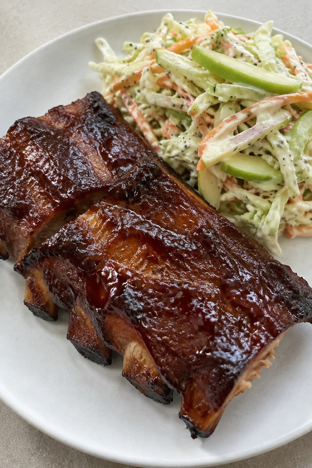 Bat Wing Barbecue Ribs with Apple Slaw