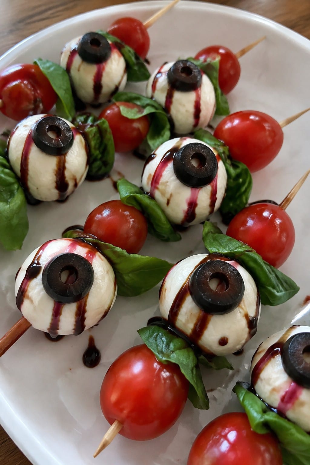 Bloody Eyeball Caprese Skewers