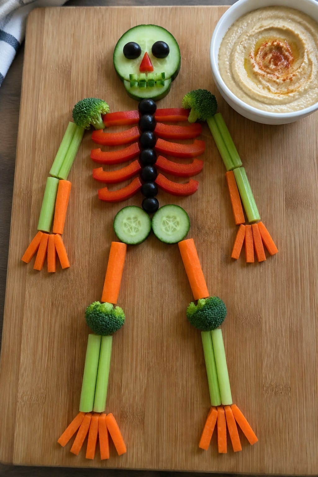 Skeleton Veggie Crudité Board with Hummus