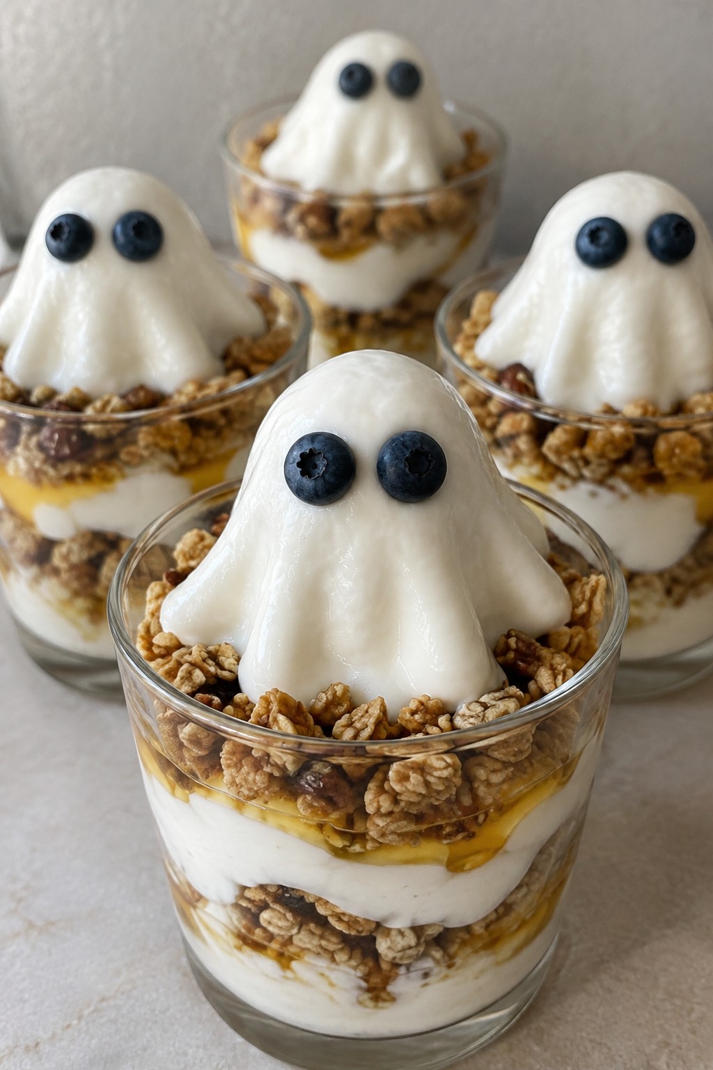 Ghostly Greek Yogurt Parfaits with Berry Eyes