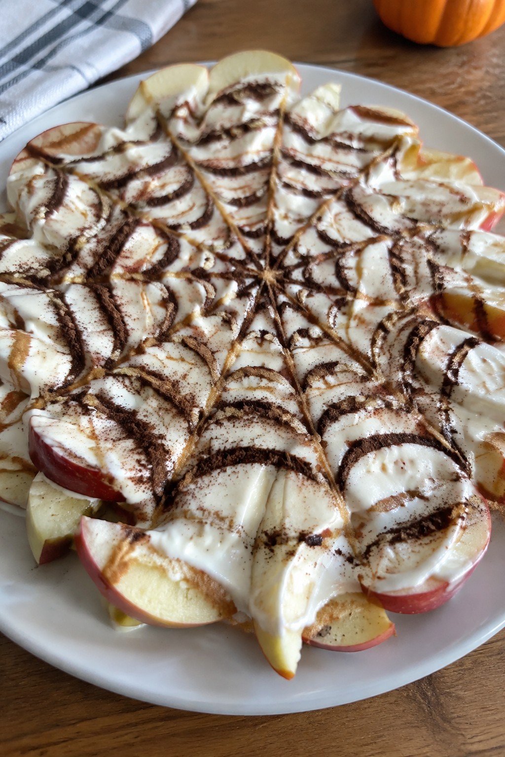Spider Web Apple Nachos with Yogurt Drizzle