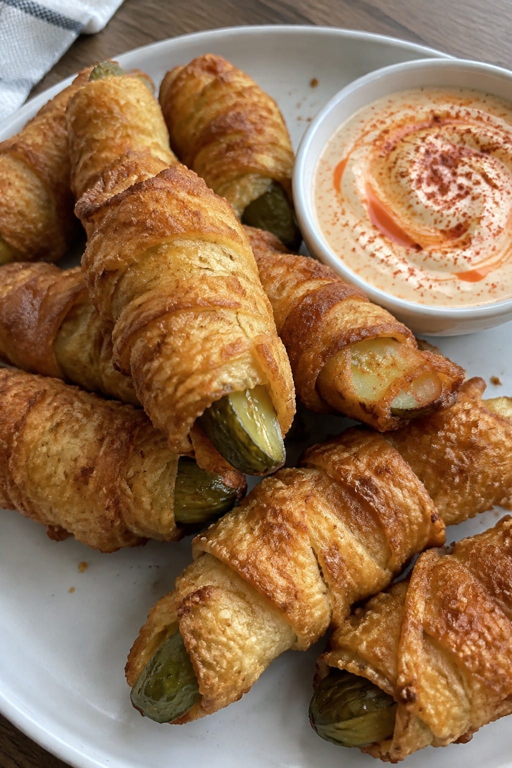 Crispy Fried Pickle Mummies with Spicy Ranch