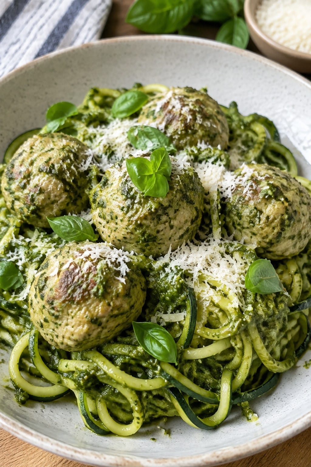 Haunted Forest Pesto Turkey Meatballs and Zucchini Noodles