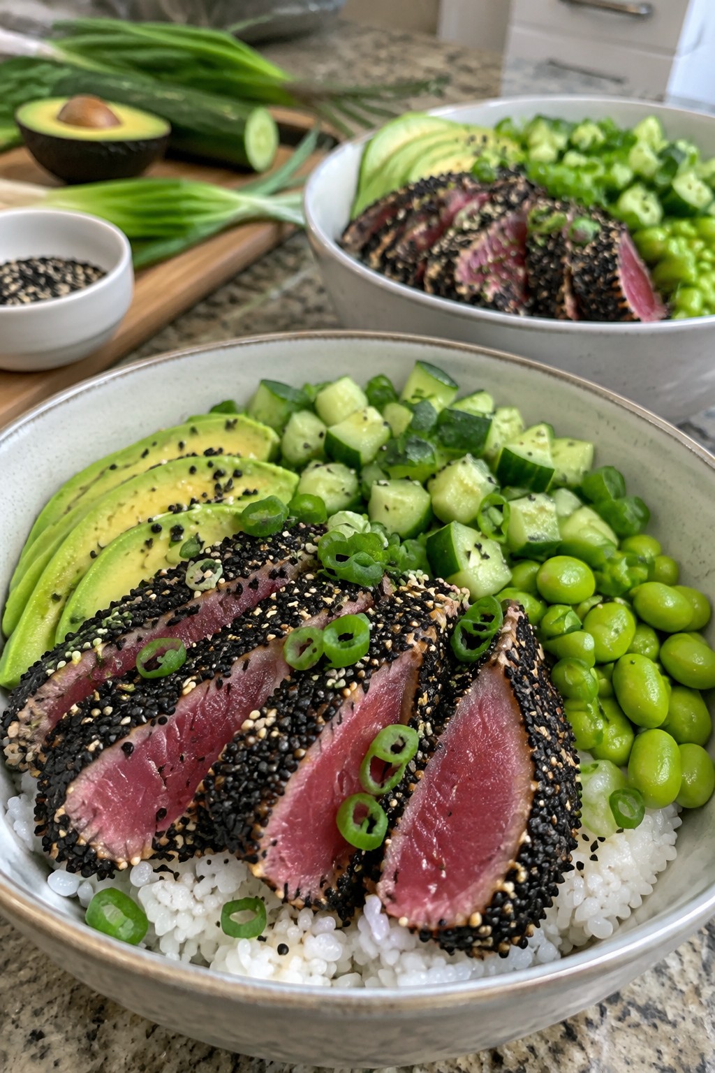 Black Sesame-Crusted Ahi Tuna Poke Bowls