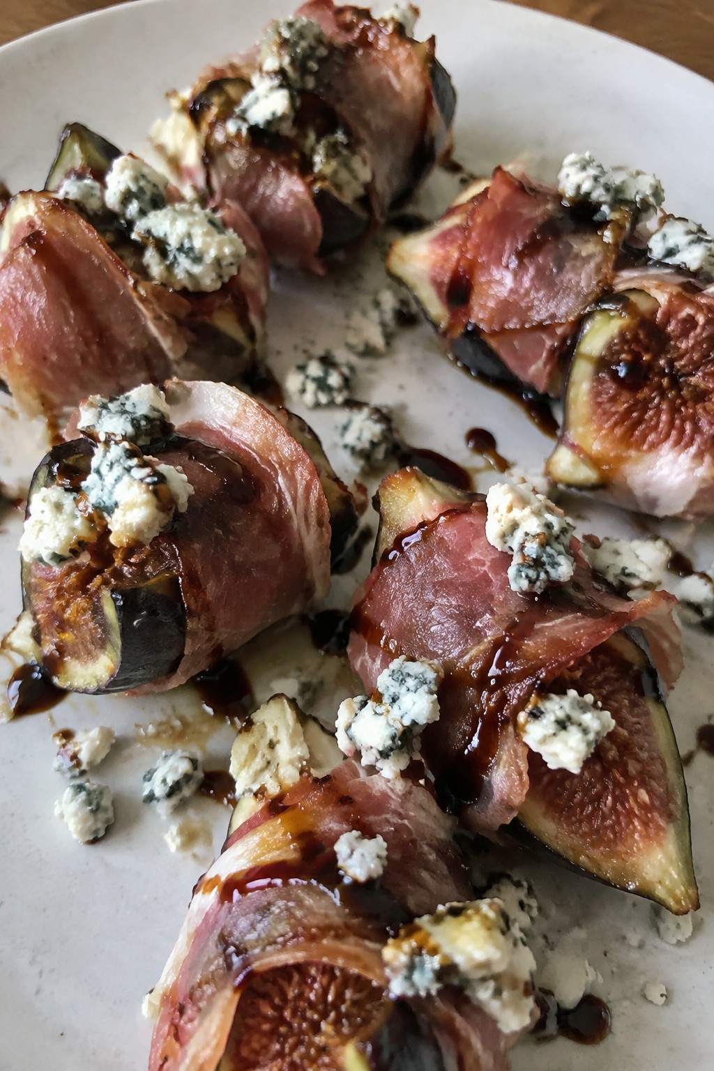 Prosciutto-Wrapped Figs with Balsamic and Blue Cheese
