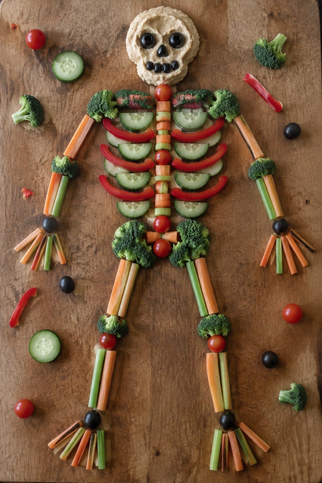 Skeleton Veggie Crudité Board with Hummus