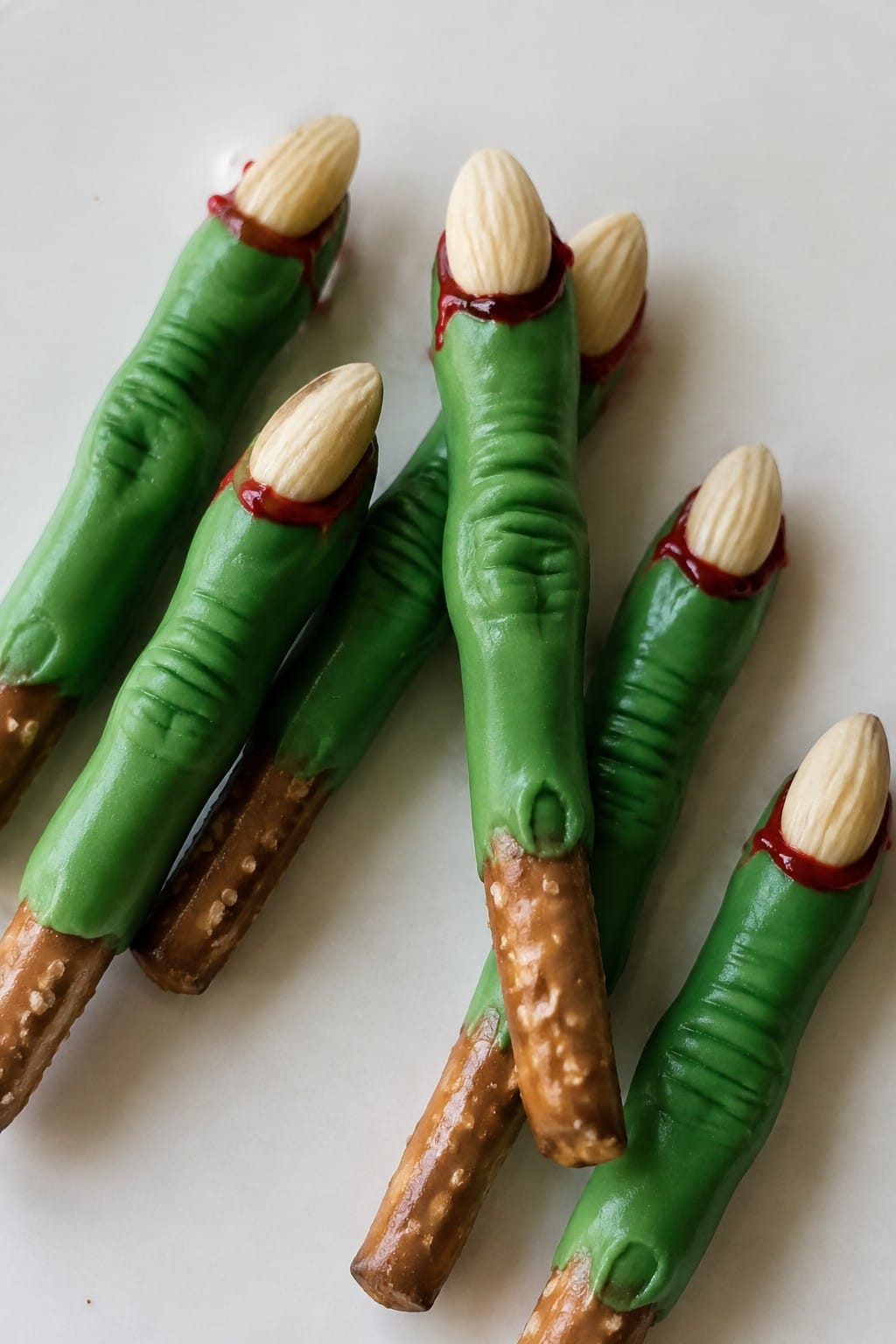 Witch Finger Pretzel Rods with Almond Nails