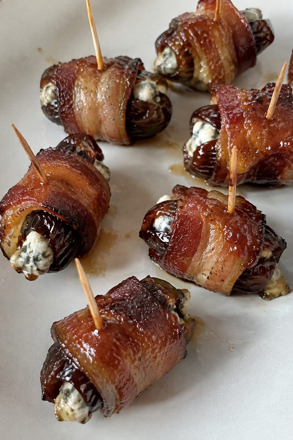 Bourbon-Glazed Bacon-Wrapped Dates with Blue Cheese