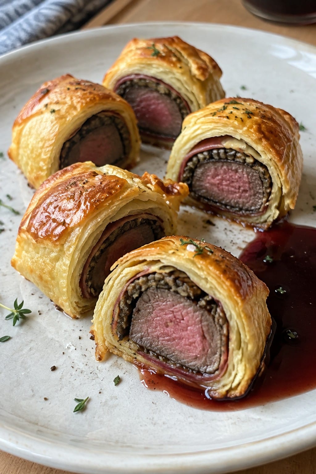 Mini Beef Wellington Bites with Red Wine Jus