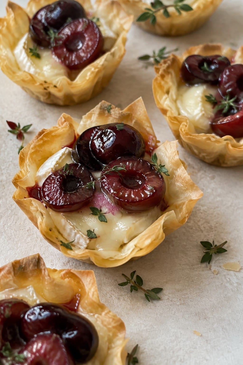 Whiskey-Soaked Cherry and Brie Phyllo Cups