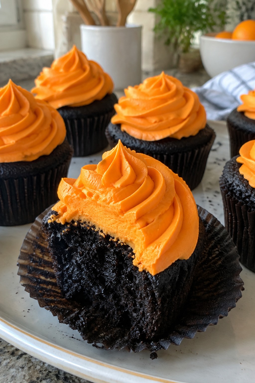 Black Cocoa Cupcakes with Orange Buttercream