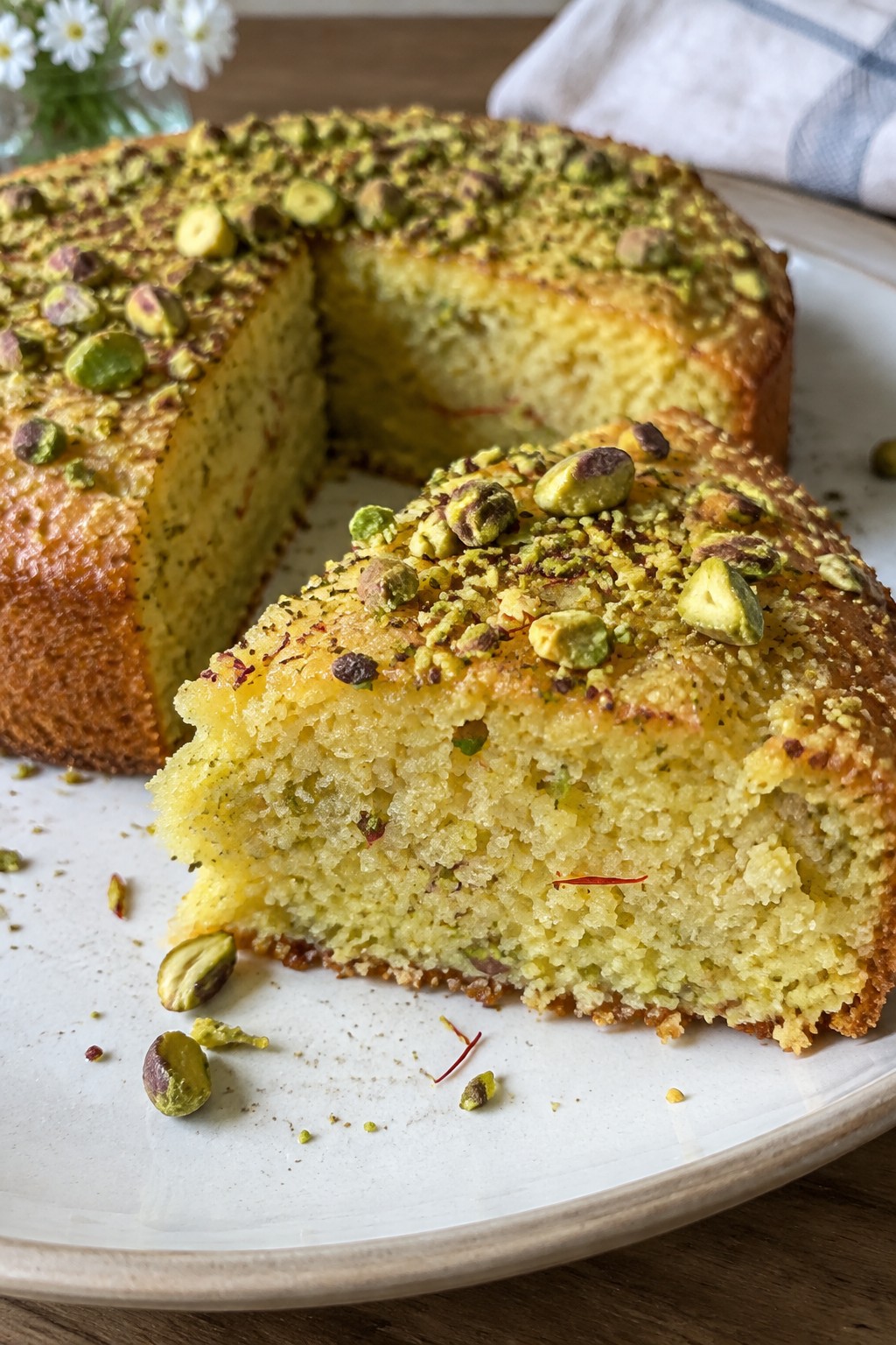 Saffron Orange Blossom Pistachio Semolina Cake