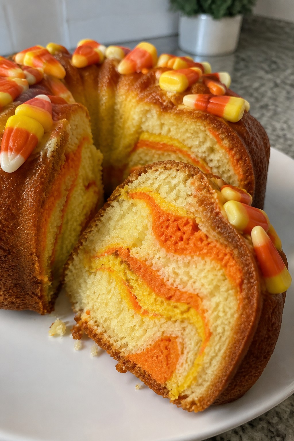 Candy Corn Swirl Pound Cake
