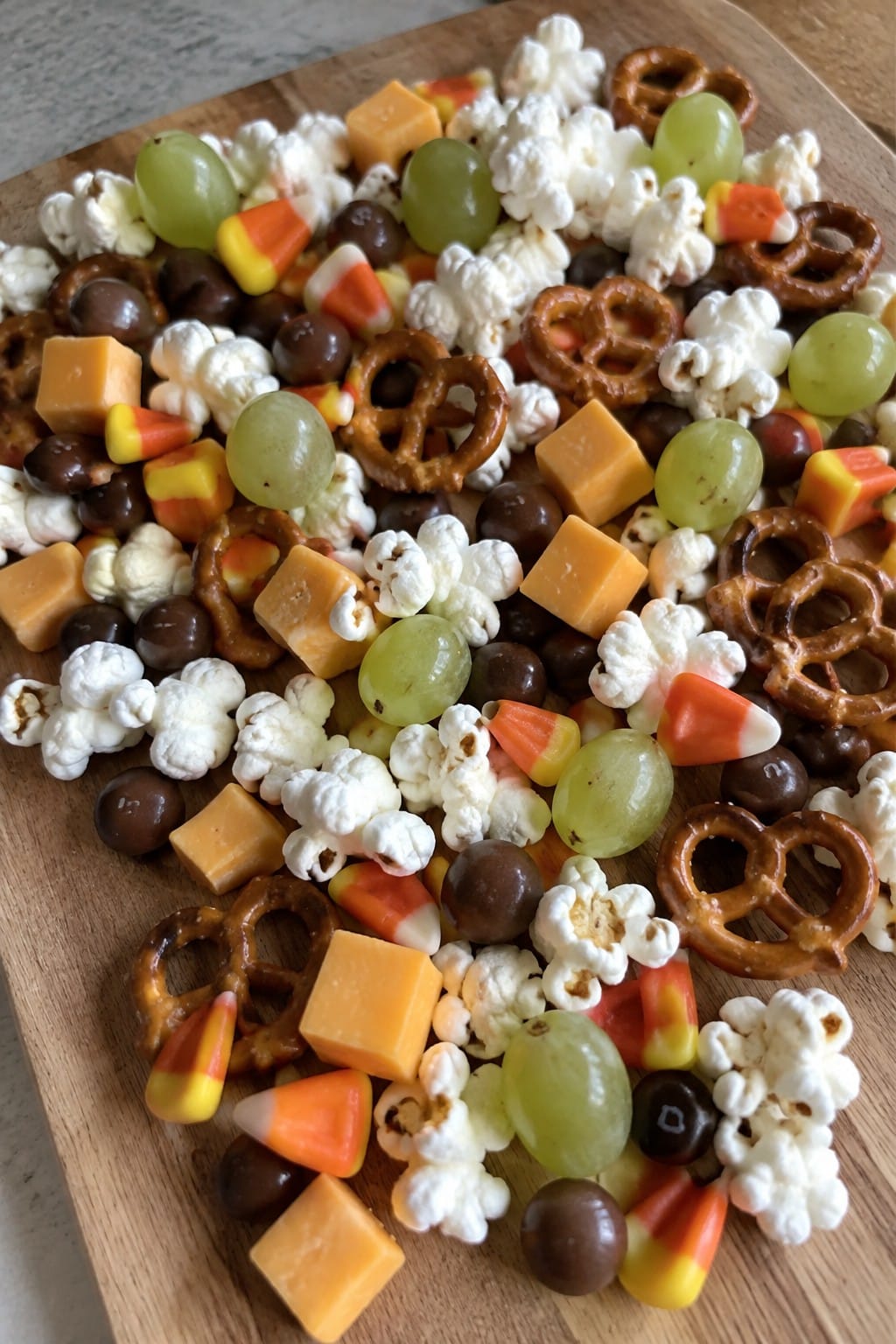 Trick-or-Treat Popcorn and Cheese Cube Board