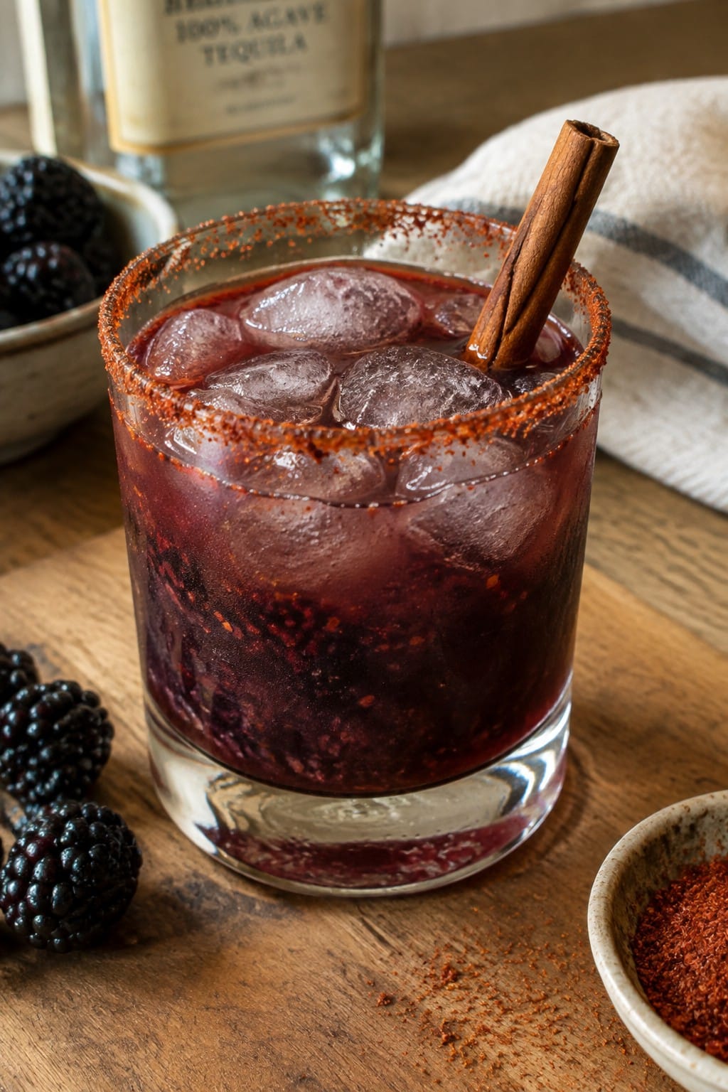 Cinnamon-Chili Blackberry Tequila Old Fashioned