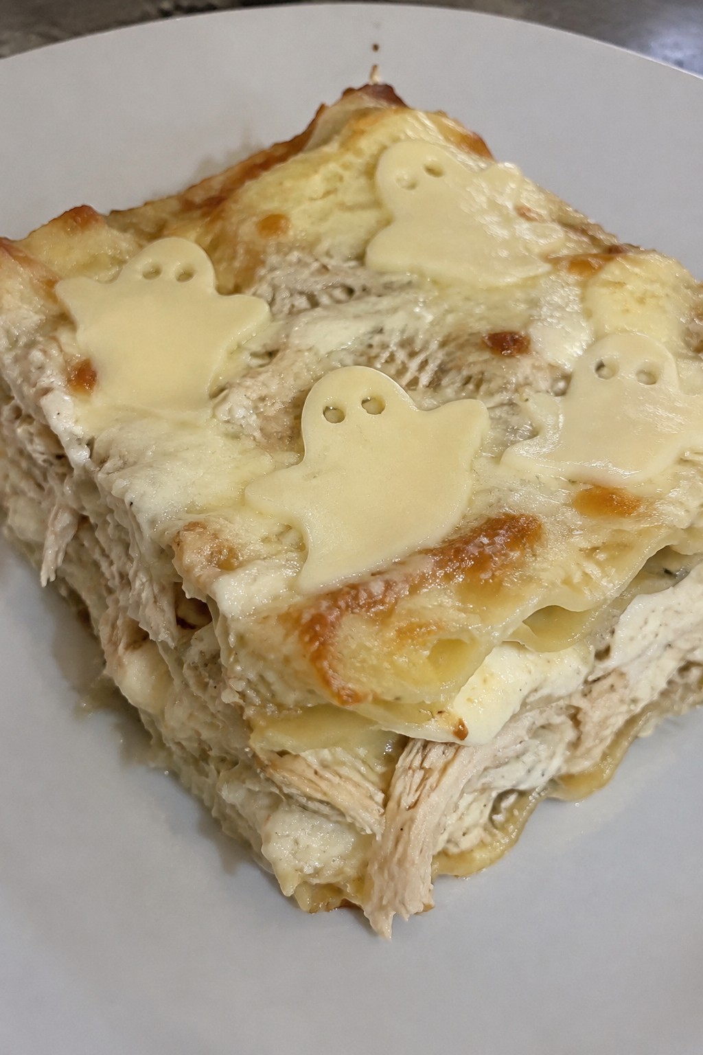 Ghost-Shaped Chicken Alfredo Lasagna