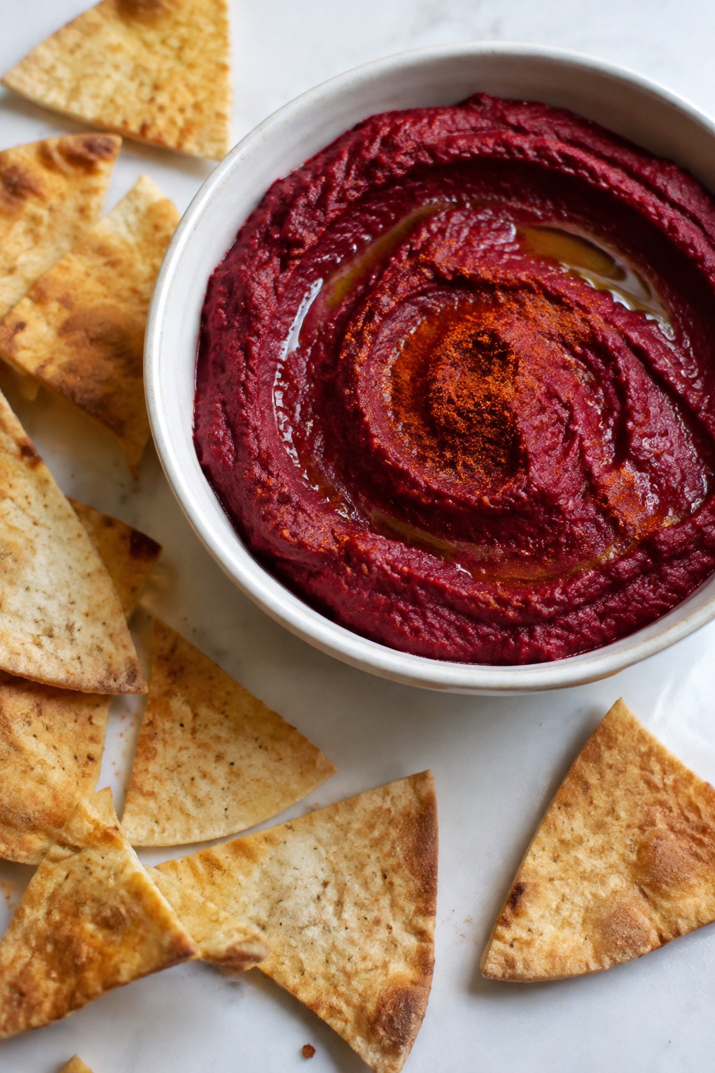 Bloody Beet Hummus with Pita Chip Dippers