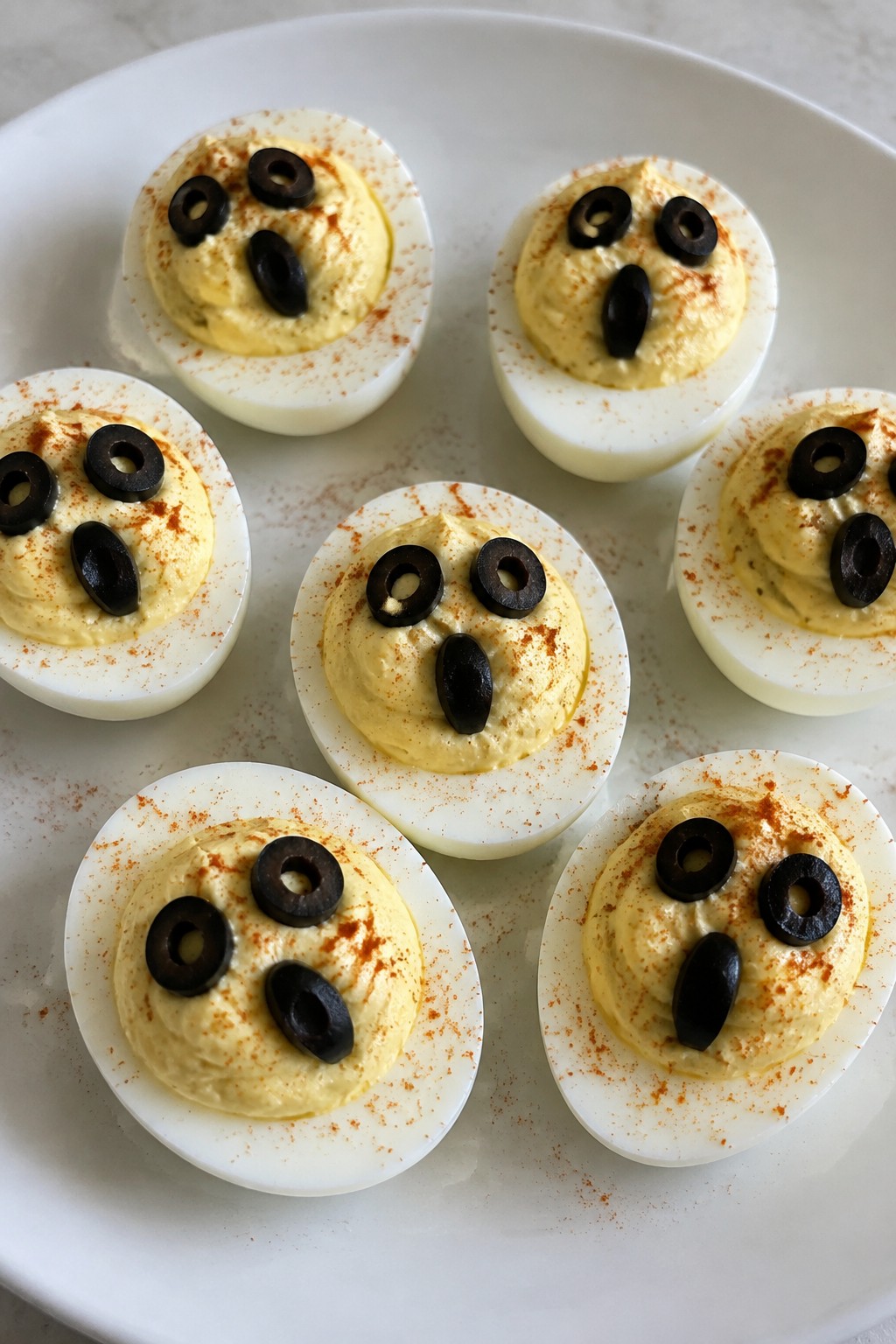 Ghostly Deviled Egg Halves