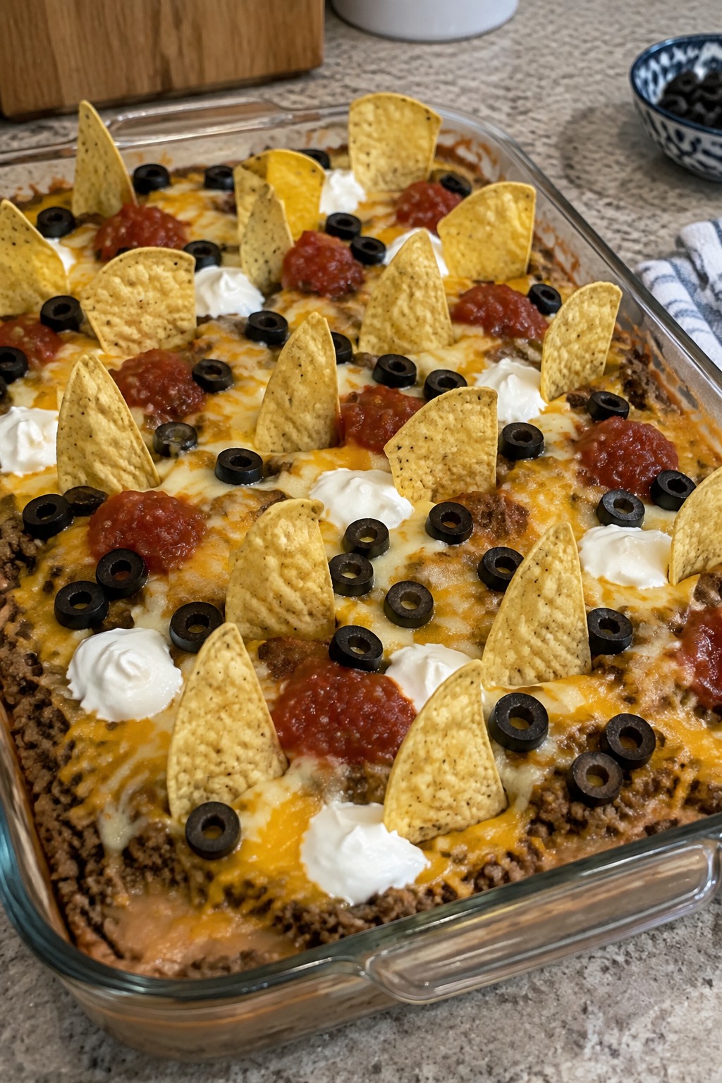 Graveyard Taco Dip with Tortilla Chip Tombstones