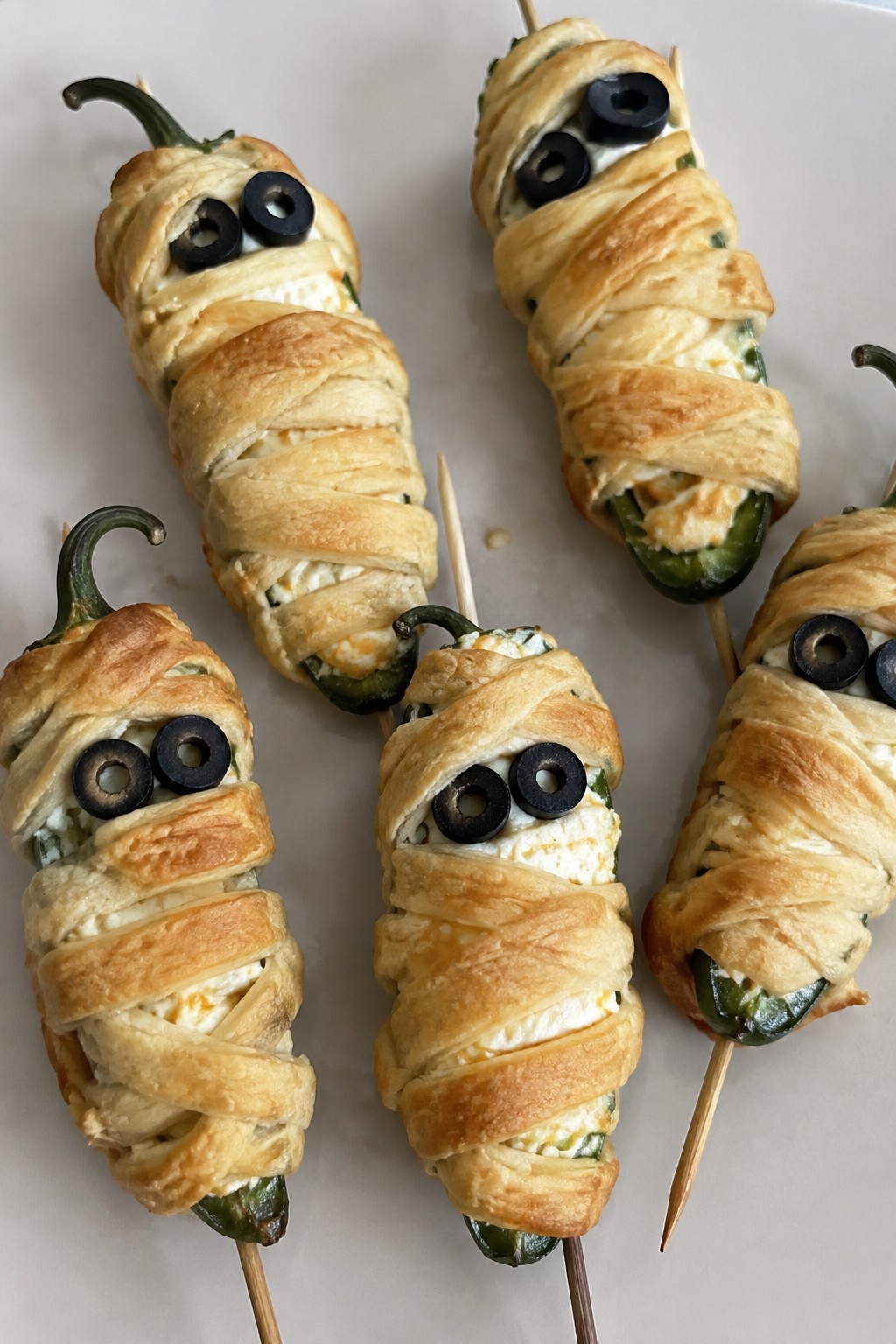 Mummy Jalapeño Popper Skewers
