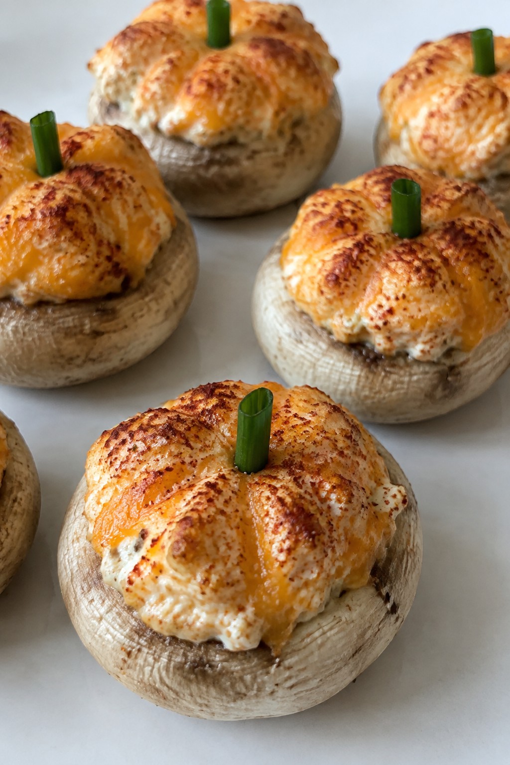 Pumpkin-Shaped Stuffed Mushroom Caps