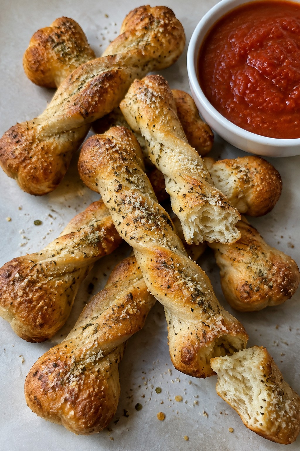 Skeleton Bone Parmesan Breadsticks with Marinara Dip