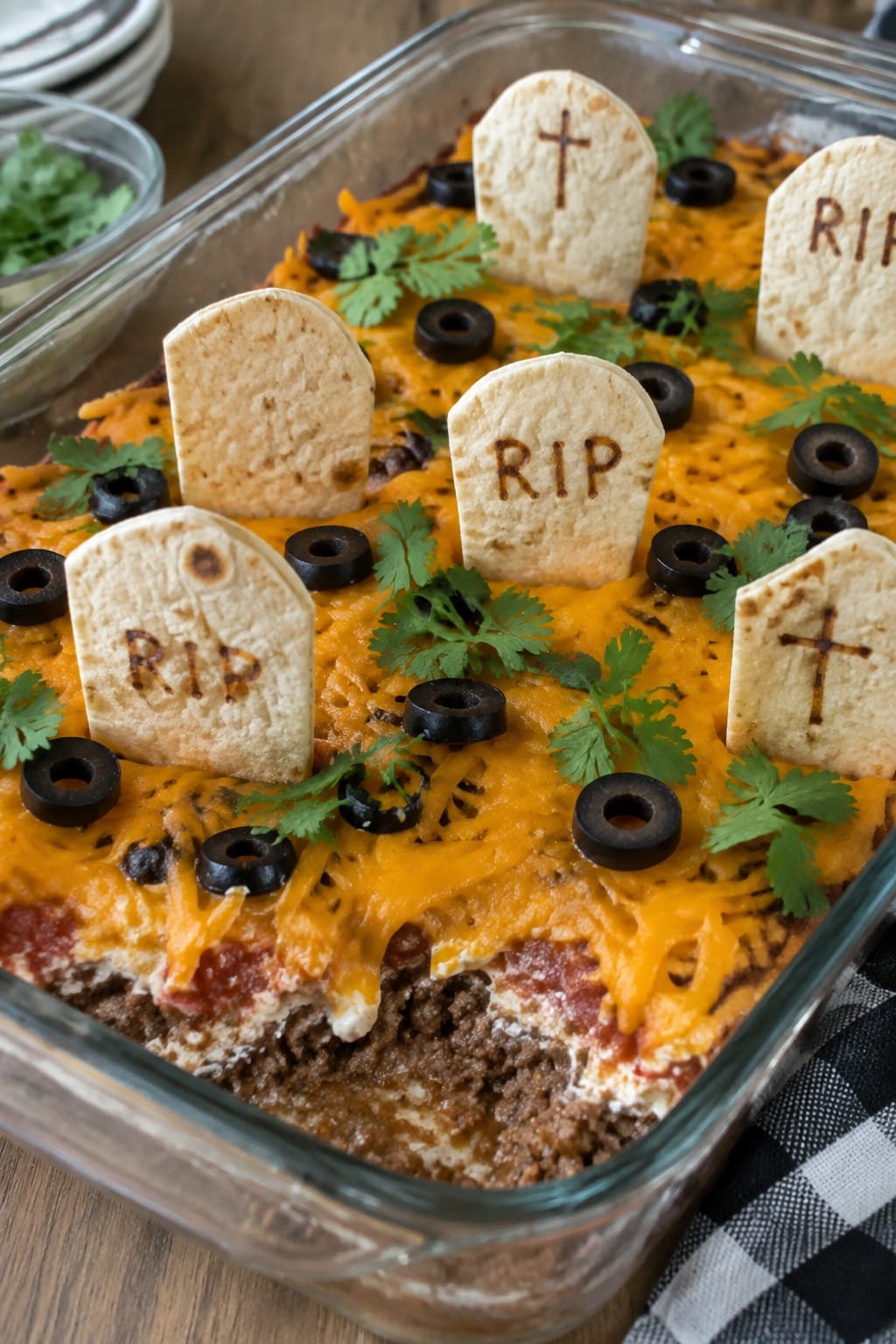 Graveyard Taco Dip with Tortilla Tombstones