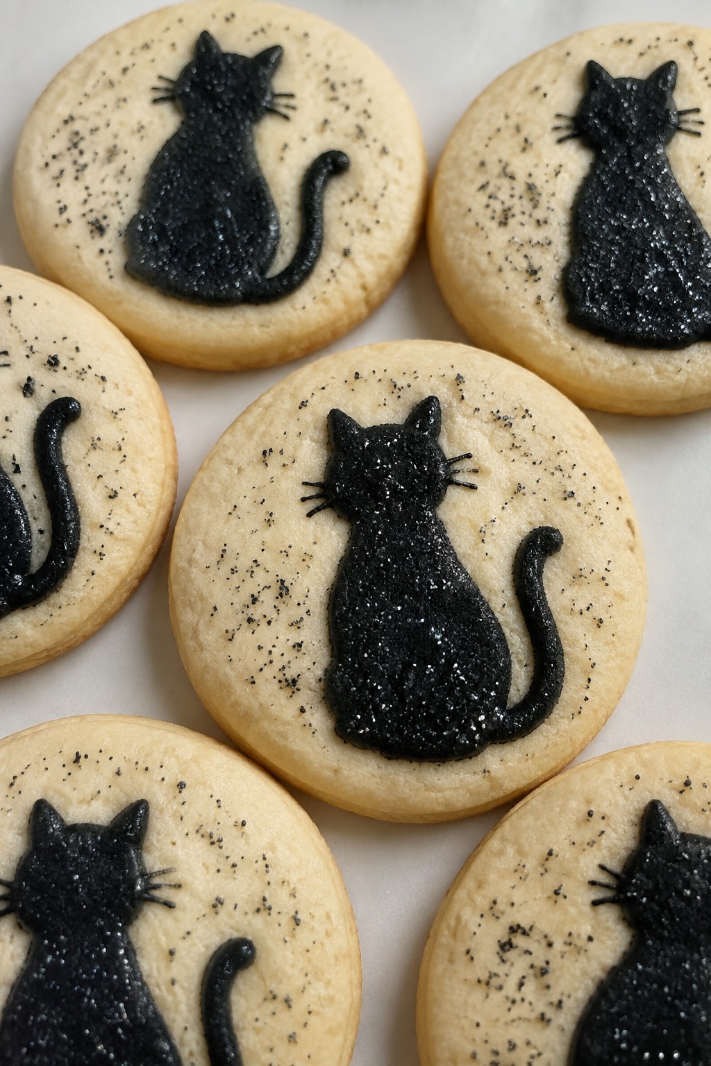 Black Cat Silhouette Sugar Cookies with Sparkle Accents