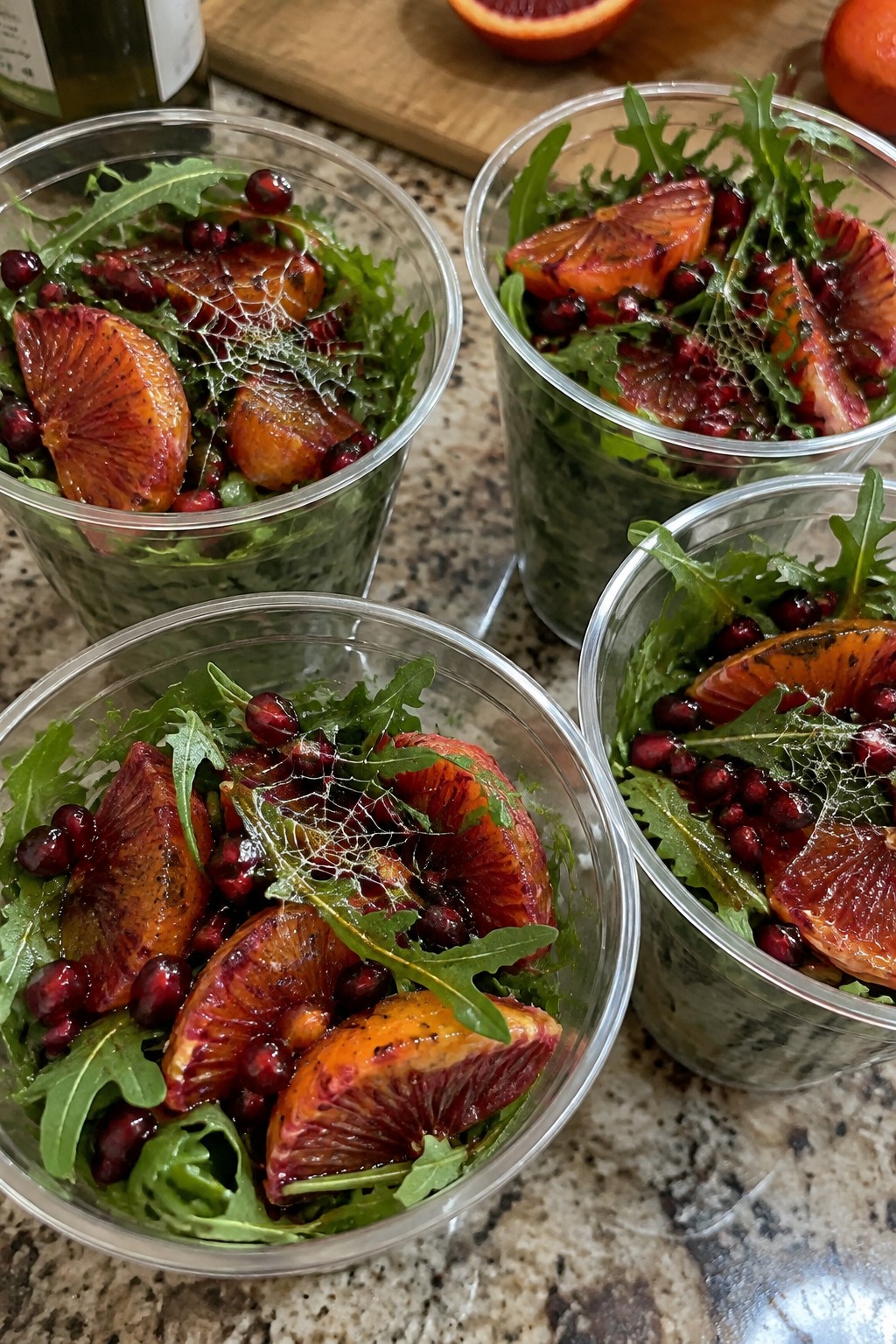 Blood Orange and Pomegranate Spiderweb Salad Cups