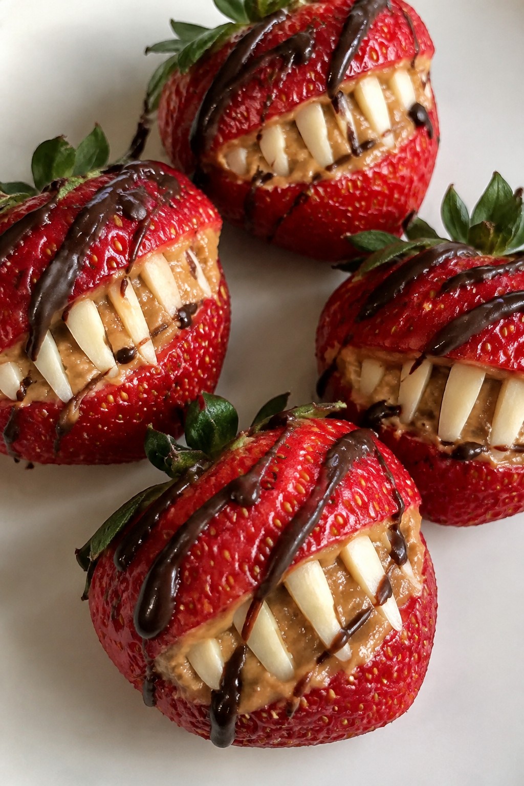 Strawberry Vampire Teeth Bites with Dark Chocolate Drizzle