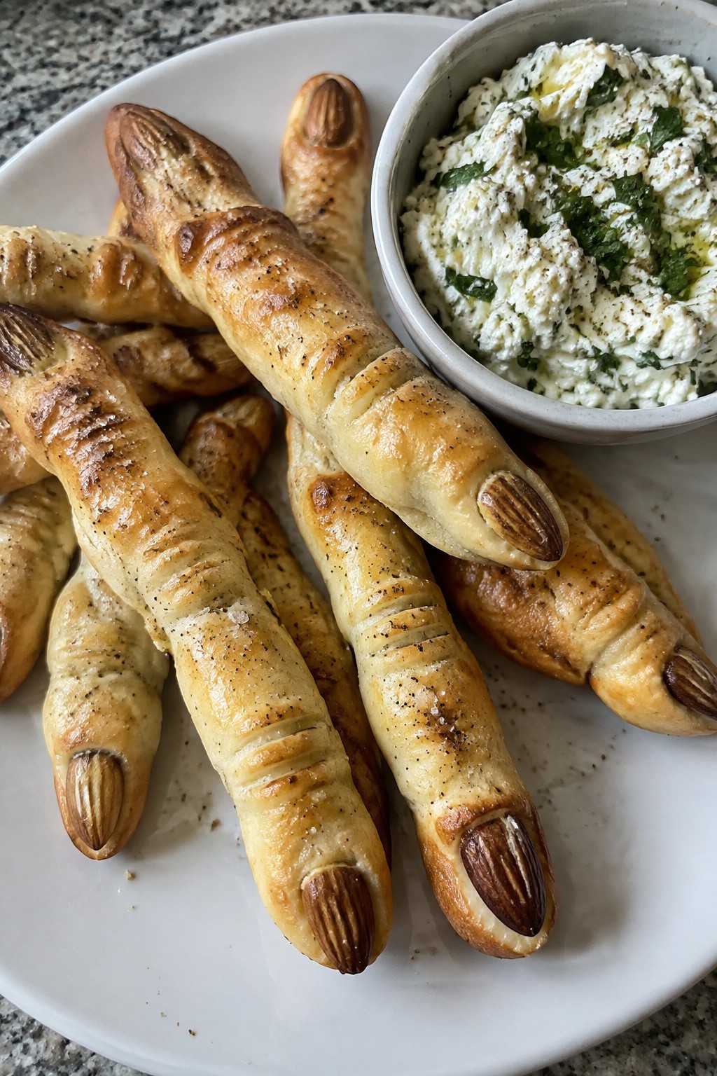 Witch Finger Breadsticks with Herbed Ricotta