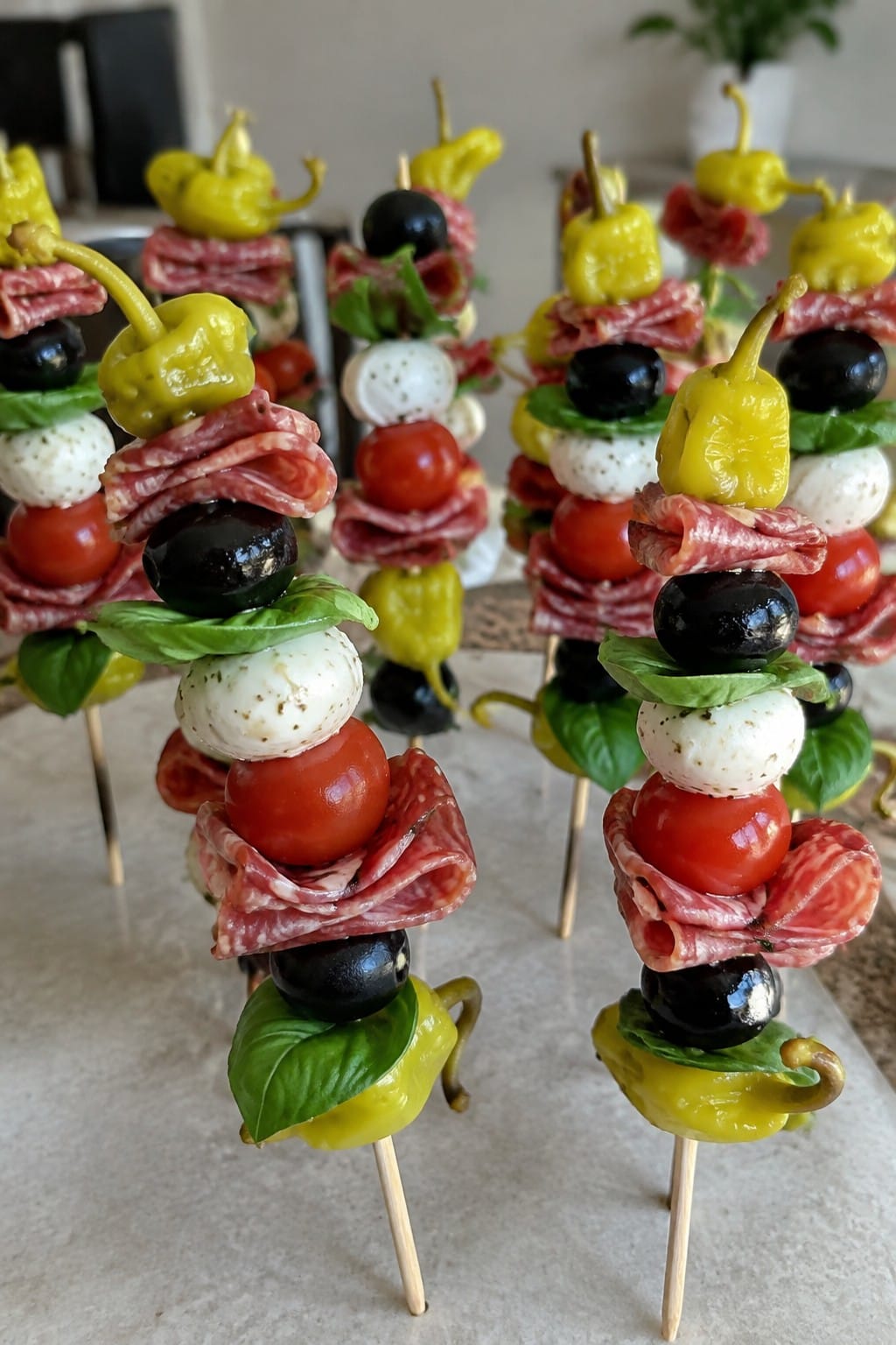 Olive and Salami Graveyard Antipasto Skewers