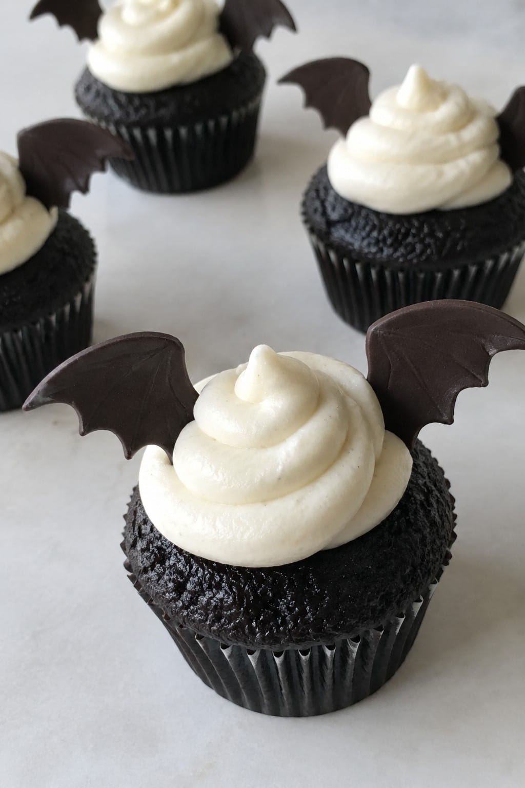 Bat Wing Black Cocoa Cupcakes