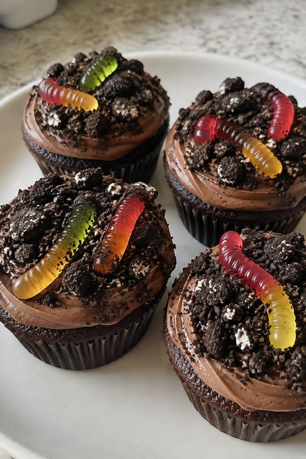 Graveyard Gummy Worm Dirt Cupcakes