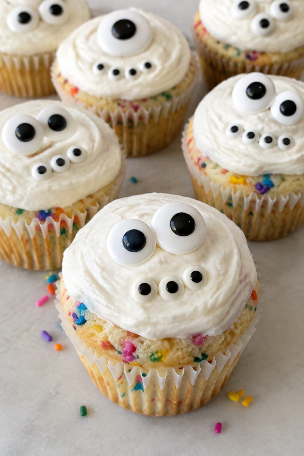 Monster Candy Eye Funfetti Cupcakes