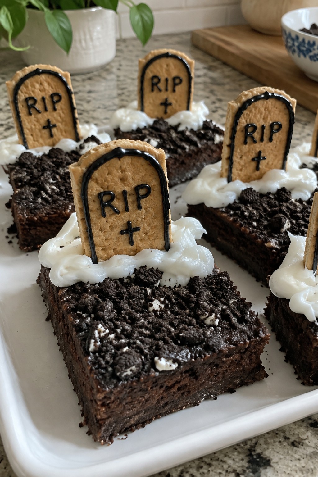 Graveyard Cookie Bars with Tombstone and Fog Accents